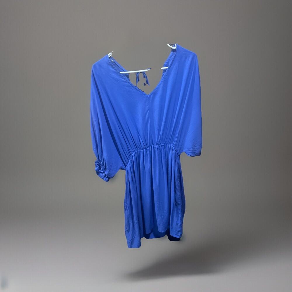 Light,Beach,Boho, Blue Culture Code Size Medium Notched Short Sleeve Dress B27